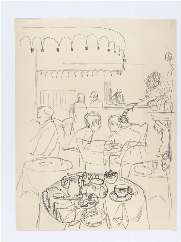Illustratie van drie mensen in lounge van Mayfair Hotel
