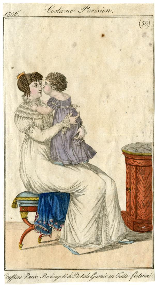 Costume Parisien 'Coiffure Parée. Redingote de Perkale. Garnie en Tulle festonné'