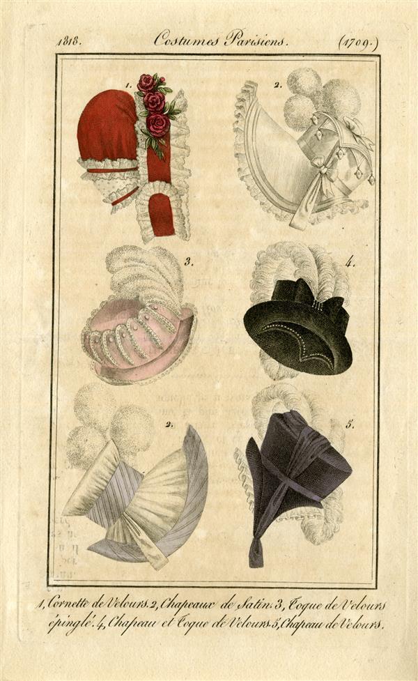 Costumes Parisiens '1. Cornette de velours, 2. Chapeaux de satin, 3. Toque de Velours épinglé, 4…