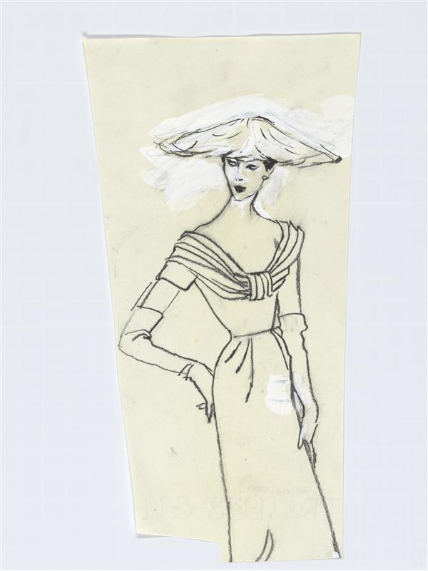 Modetekening van cocktailjurk Patou
