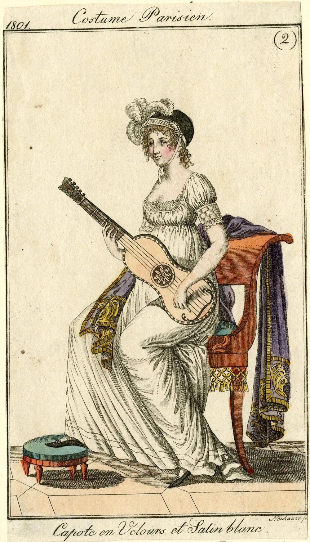 Costume Parisien 'Capote en Velours et Satin Blanc'
