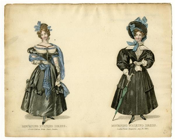 Mourning evening dress, mourning walking dress