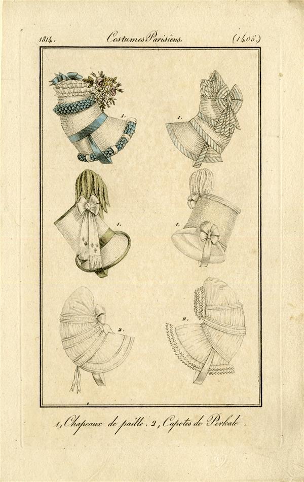 Costumes Parisiens '1. Chapeaux de paille. 2. Capotes de Perkale'