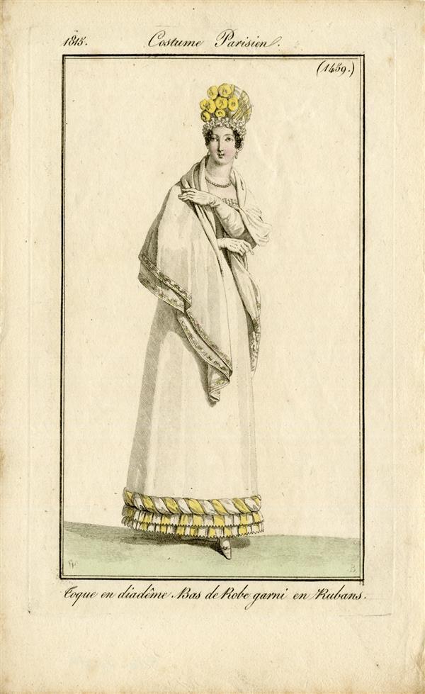 Costume Parisien 'Toque en diadême. Bas de Robe garni en Rubans'