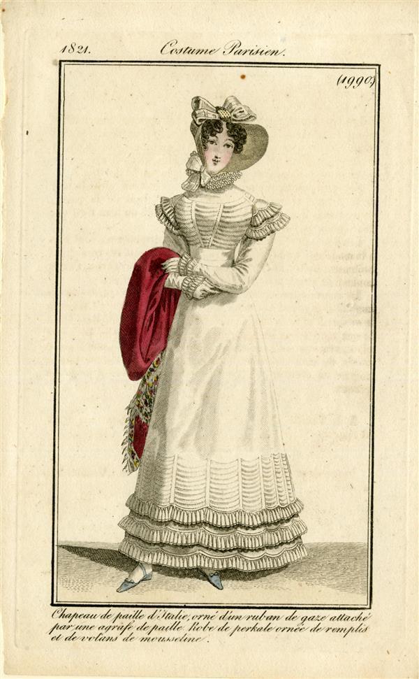 Costume Parisien 'Chapeau de paille d'Italie, orné d'un ruban de gaze attaché par une agrafe de…