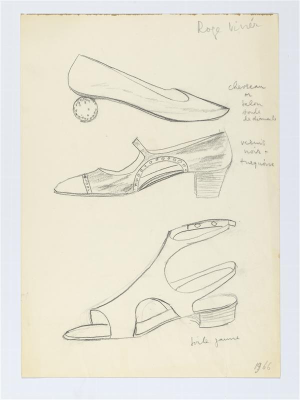 Modetekening van drie schoenen Vivier