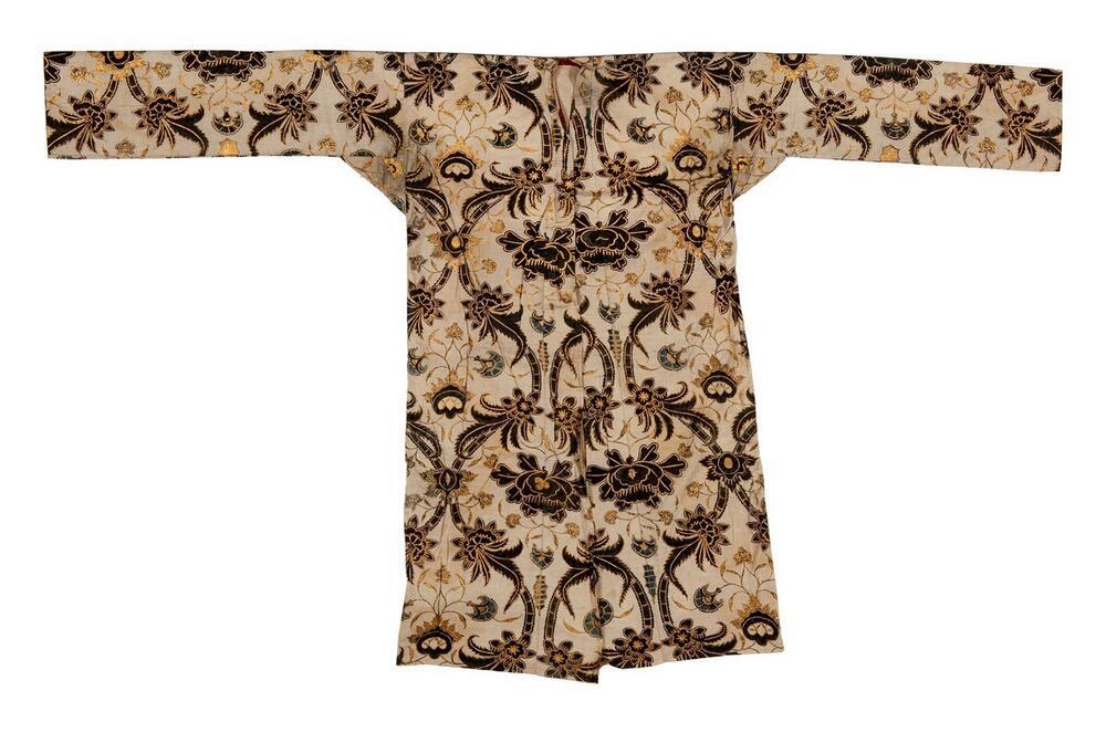 Lange katoenen jas voor adellijke mannen, met florale motieven en bladgoud