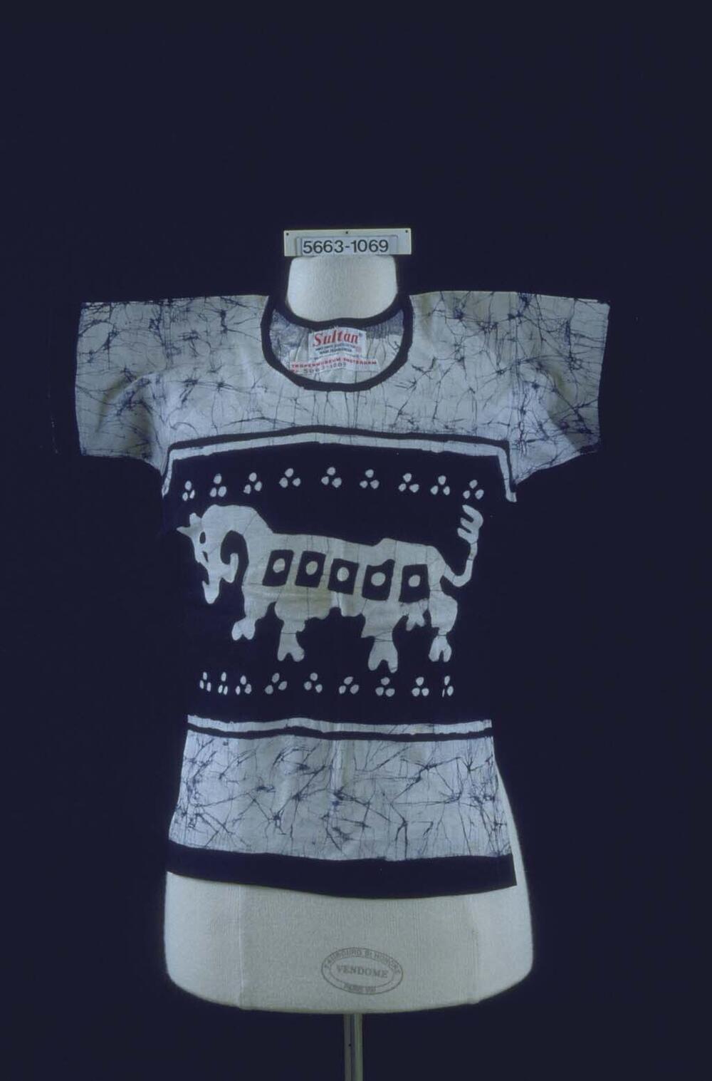 Katoenen kindershirt met fabeldier in brede baan over de borst