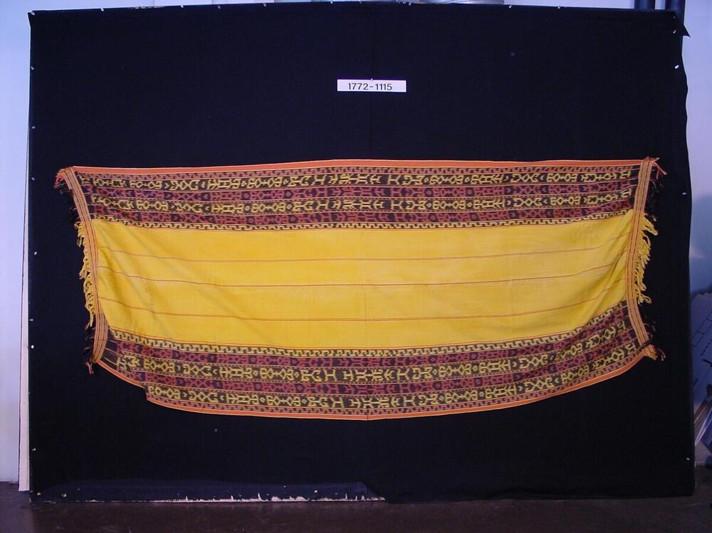 Katoenen doek met mensfiguurpatroon in schering-ikat.
