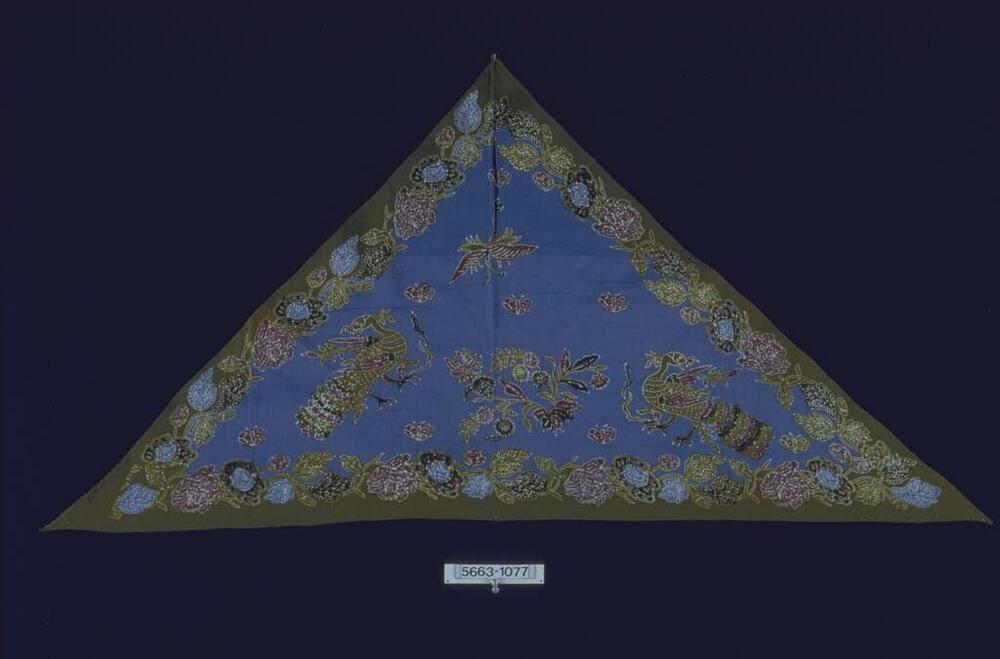 Katoenen hoofddoek met twee pauwen, libelles, bloemen en vlinders
