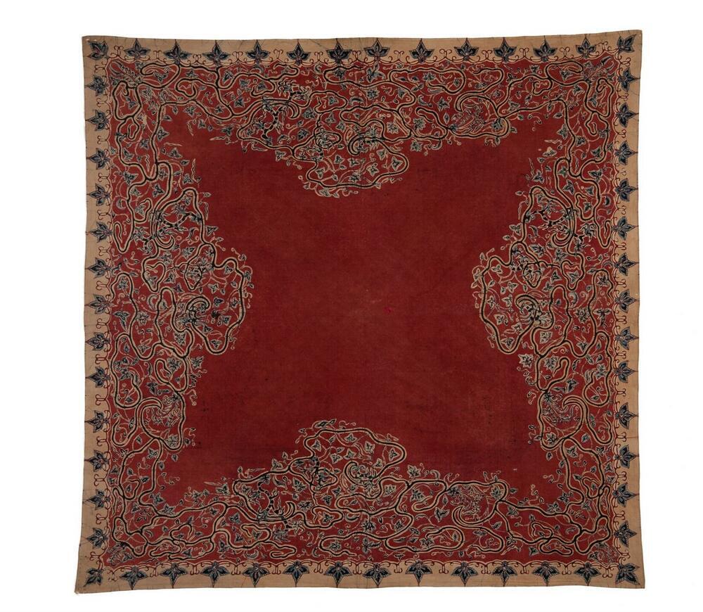 Gebatikte katoenen hoofddoek met blad- en rankornamenten