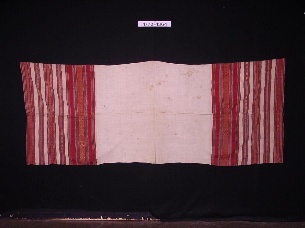 Hoofddoek van katoen en zijde met ornament ingeweven zijde- en gouddraad