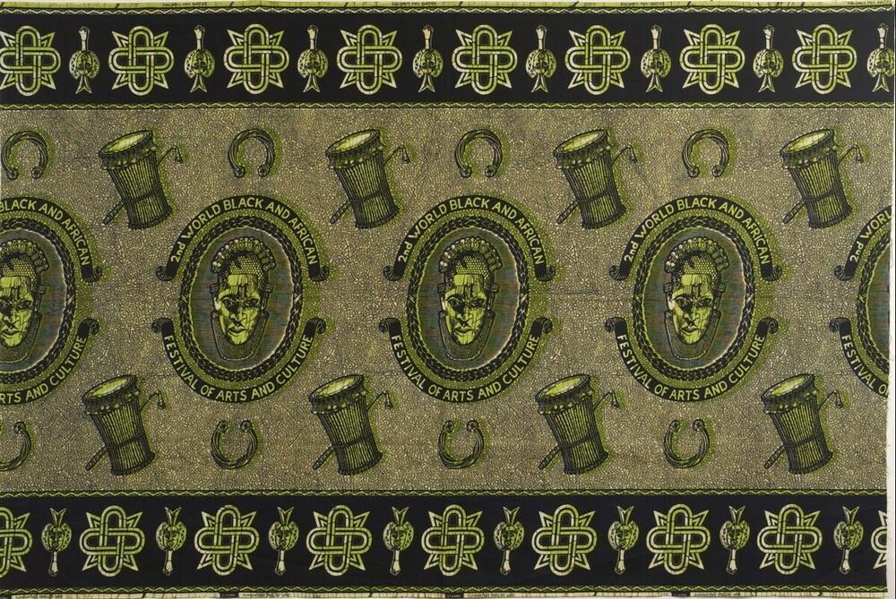 Doek ter gelegenheid van het tweede wereldfestival van zwarte en Afrikaanse kunst en cultuur
