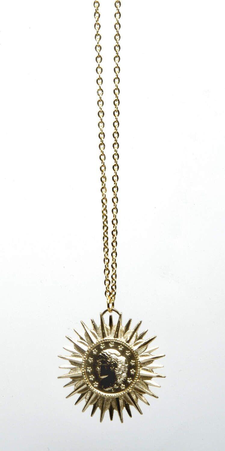Metalen halsketting met hanger in de vorm van een zon met stralen