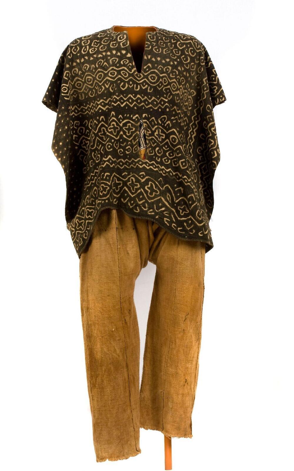 Bruin geverfde katoenen broek met wijde pijpen