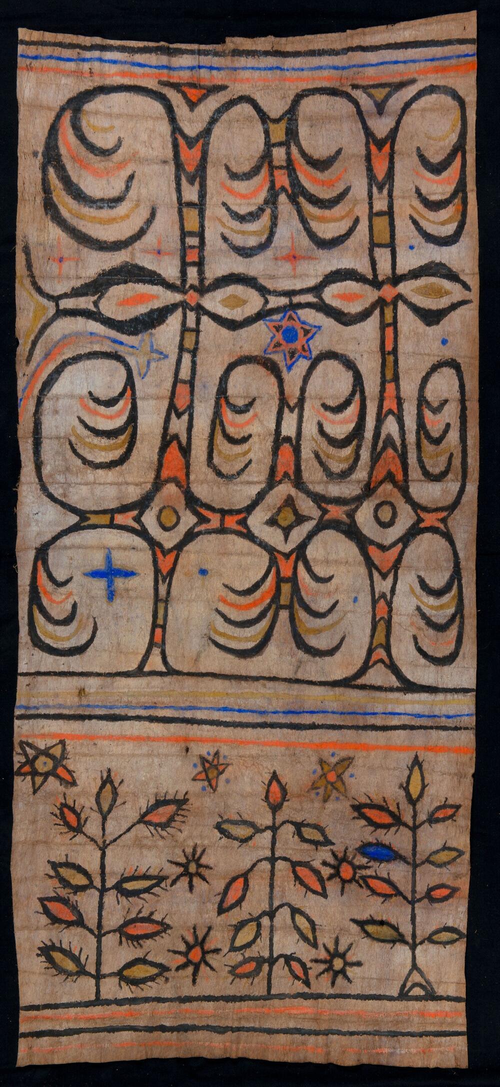 Barkcloth, painted in different colours