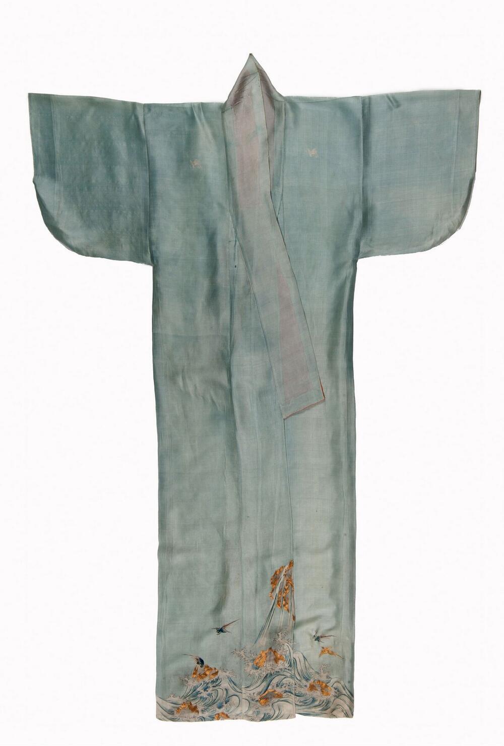 Blauwe zijden kimono