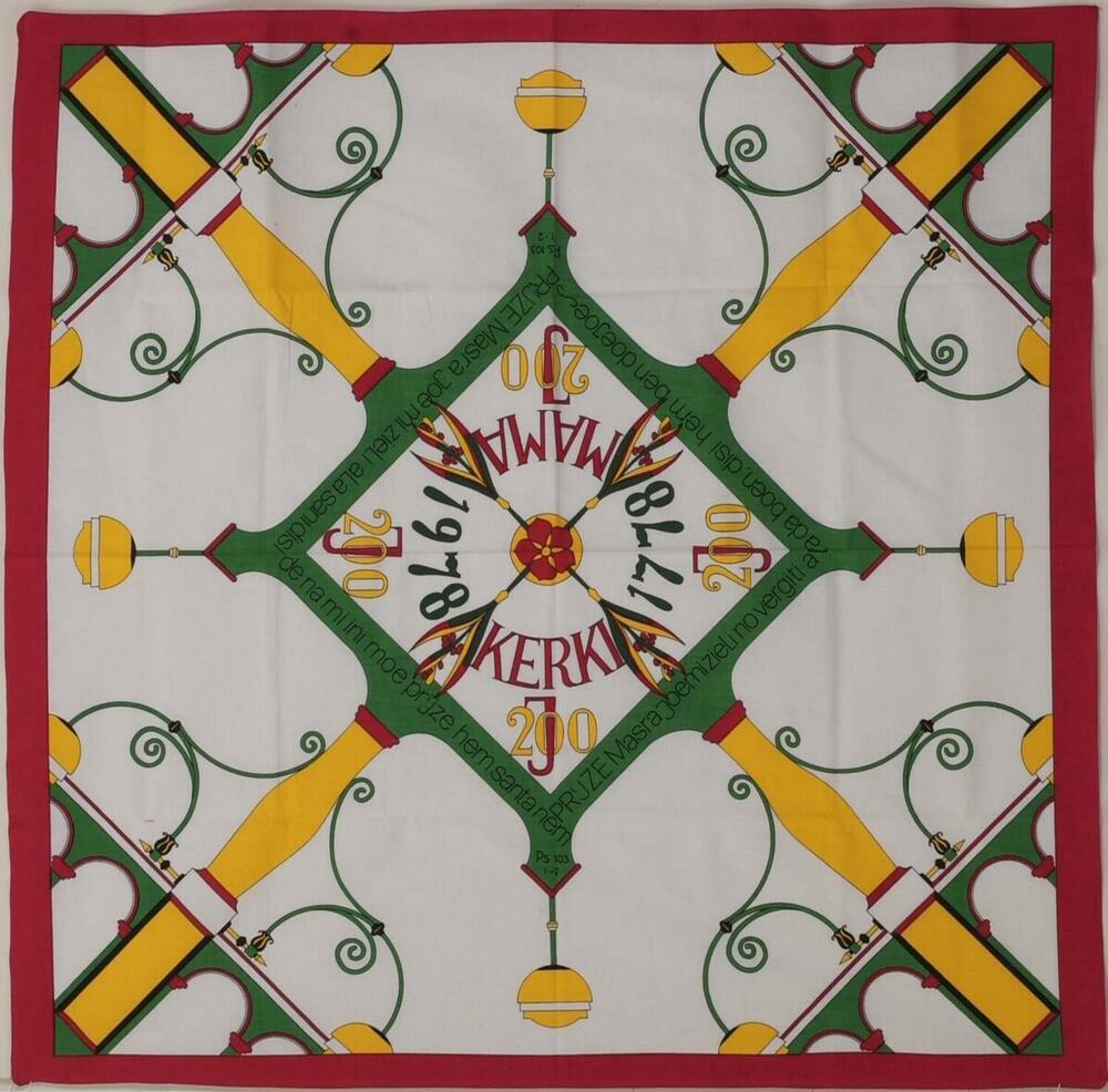 Hoofddoek met de tekst: Mama Kerki 1778-1978 200 jaar