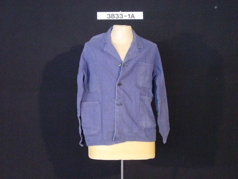 Donkerblauwe jas van katoen, onderdeel kleding ambachtsman