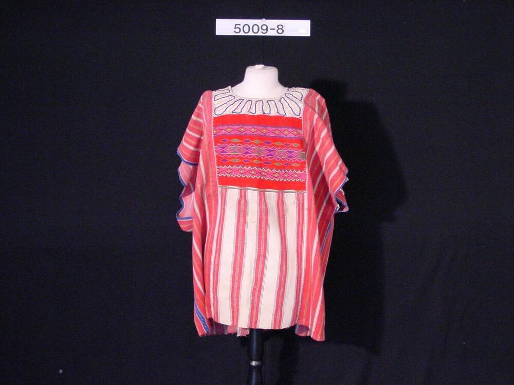 Gestreepte vrouwenblouse met borststuk met ingeweven figuurtjes