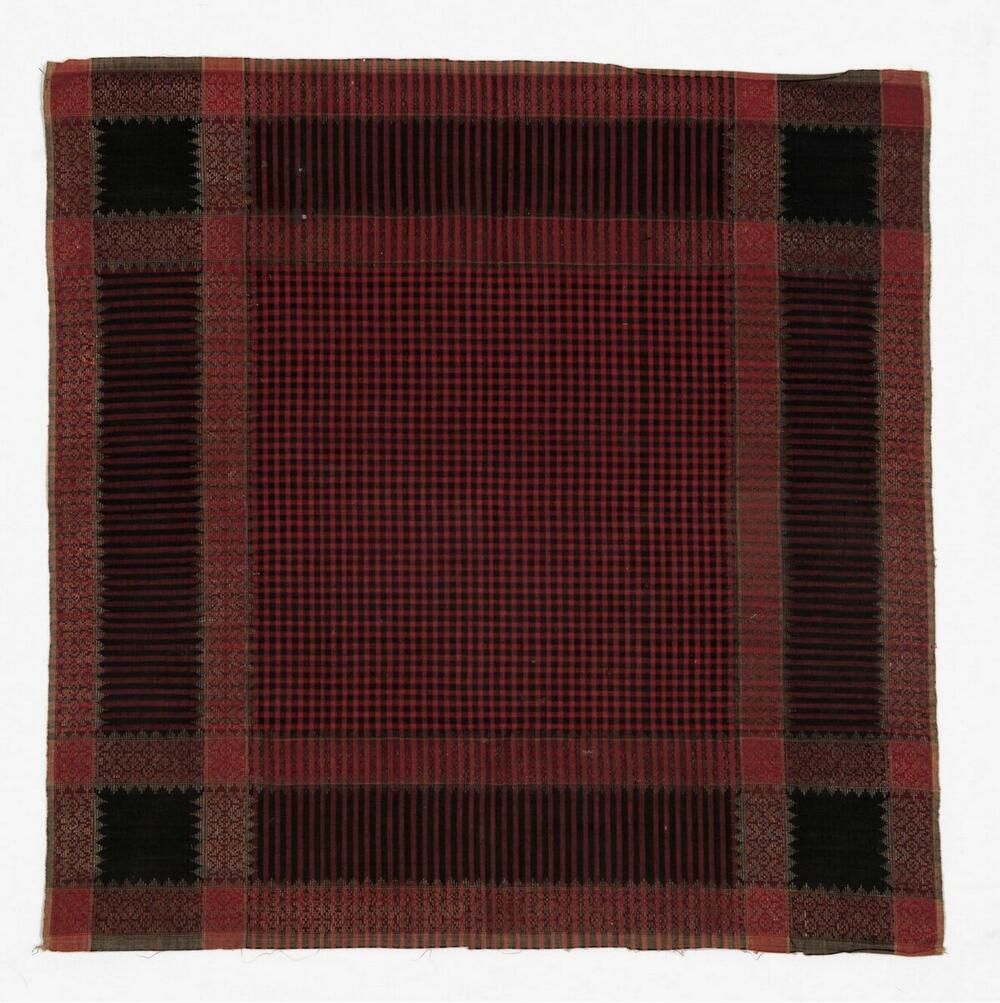 Rood met zwarte katoenen hoofd- of sirihdoek