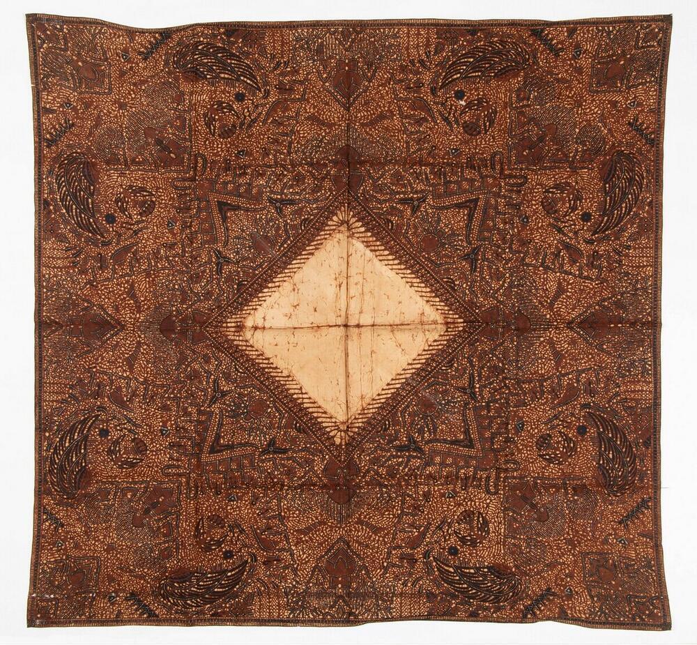 Hoofddoek van katoen, versierd met batik