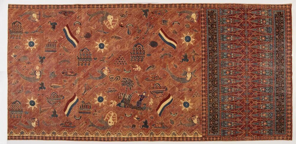 Kokerrok, sarong, met fantasiewezens en Nederlandse vlaggen
