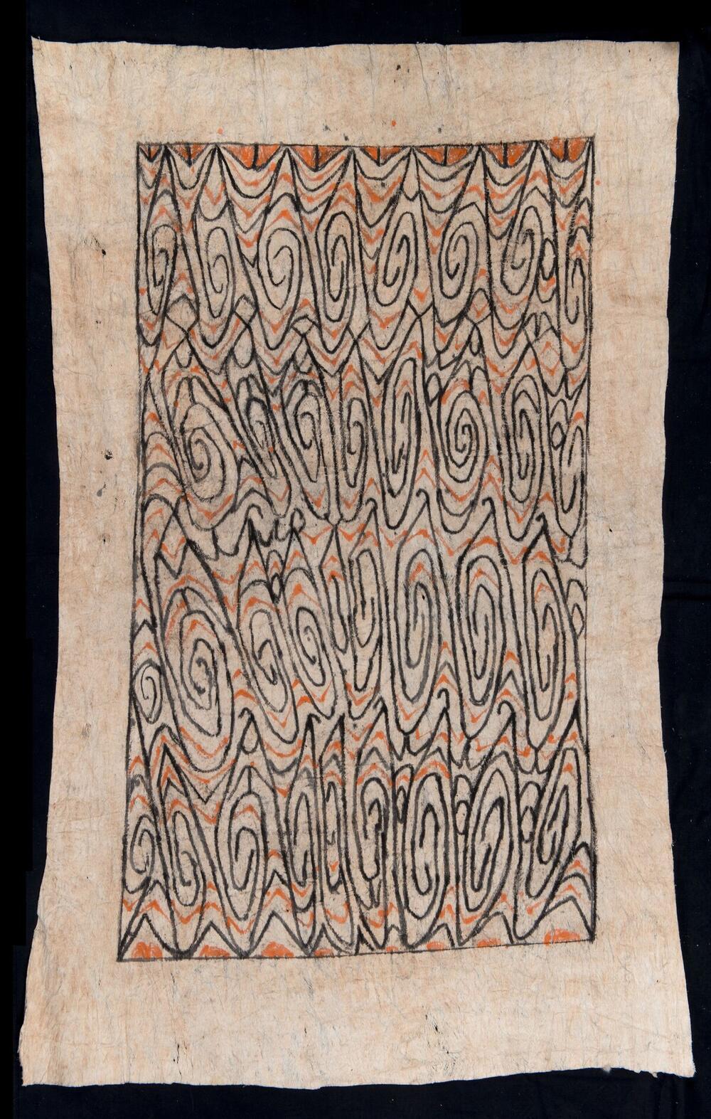 Painted barkcloth, decorated with a spiral pattern