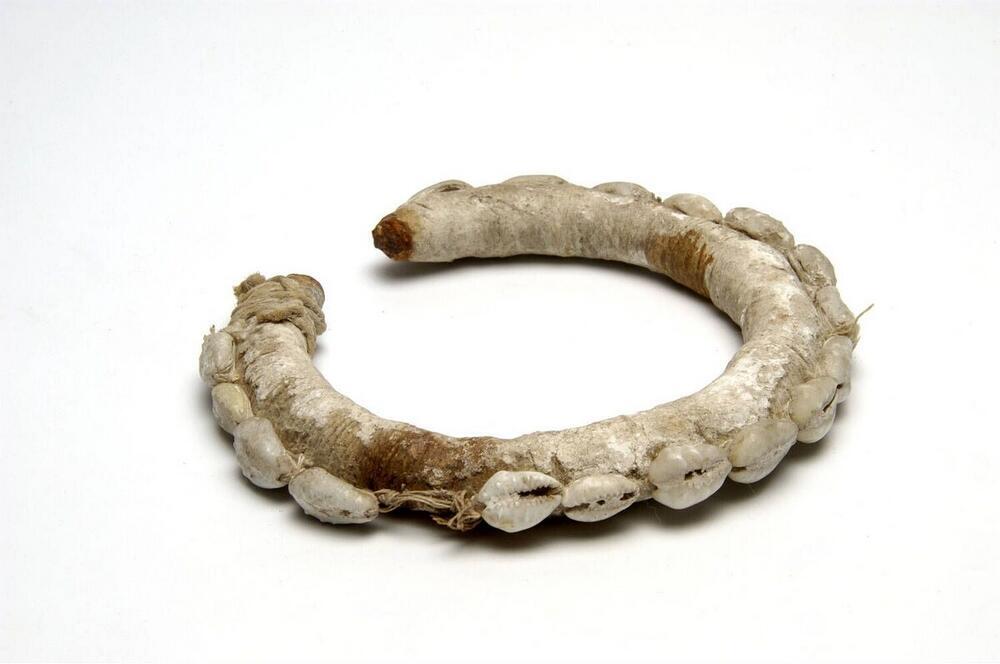 Armband met witte klei en kaurischelpen