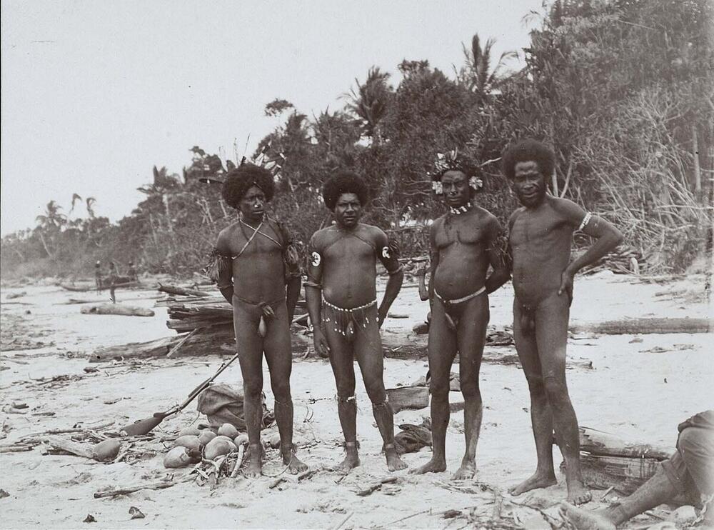 Portret van een groep Papua mannen