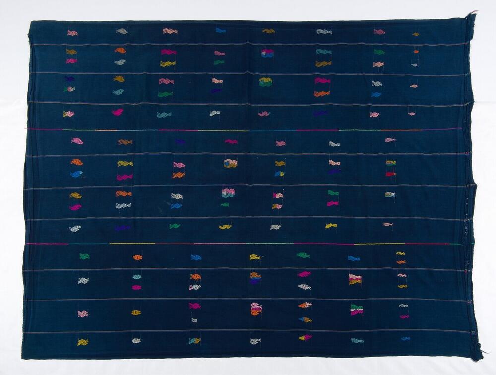 Donkerblauwe draagdoek met vogelmotieven