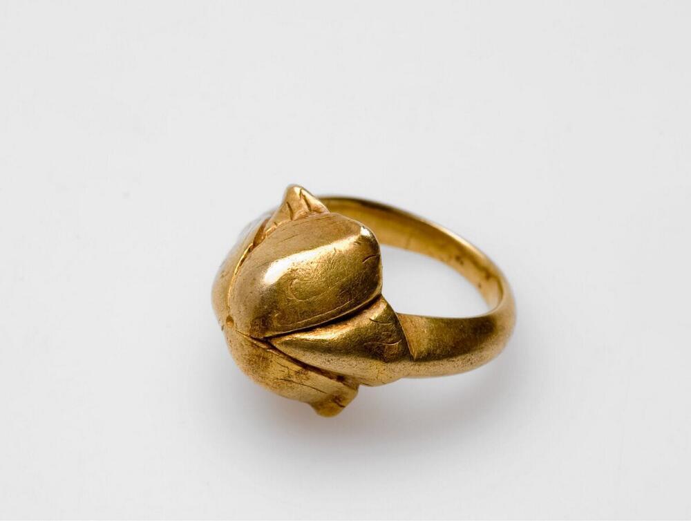 Gouden ring met driebladige bloem