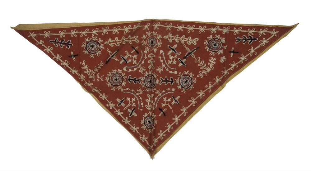 Rood-gele geborduurde schouderdoek