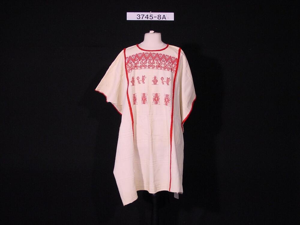 Katoenen vrouwenblouse met ingeweven rode motieven
