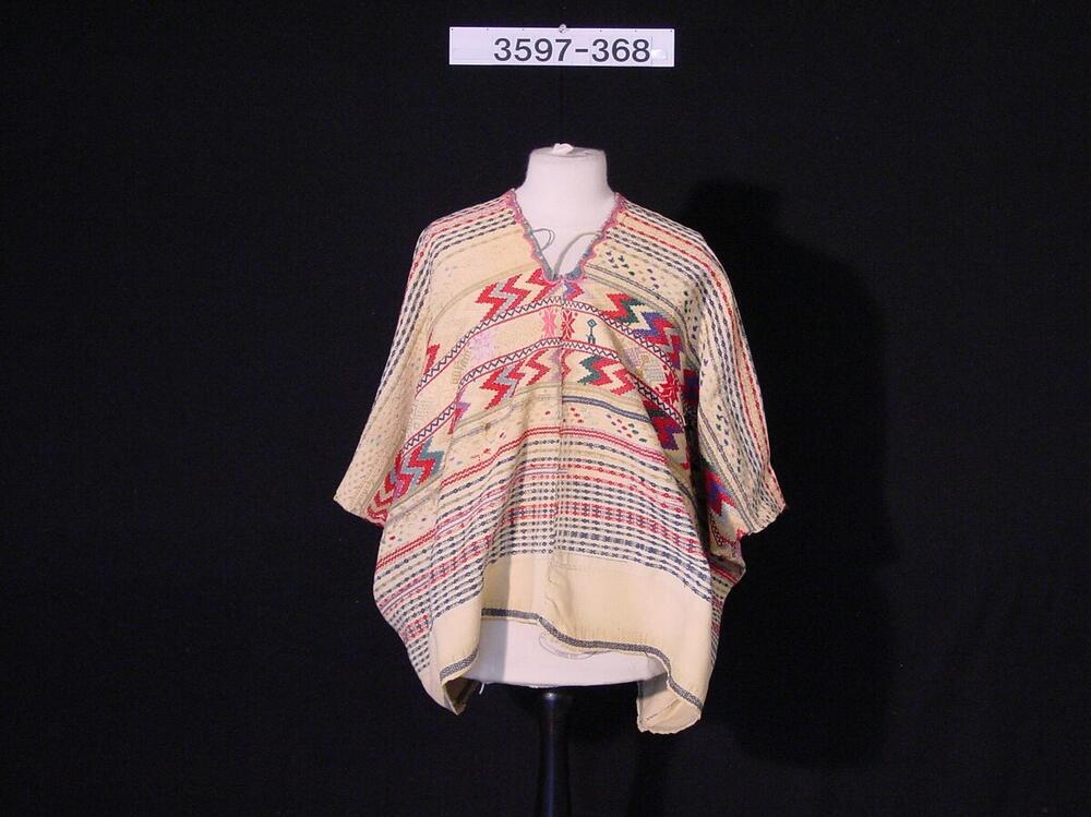 Wit katoenen blouse met veelkleurige, ingeweven motieven