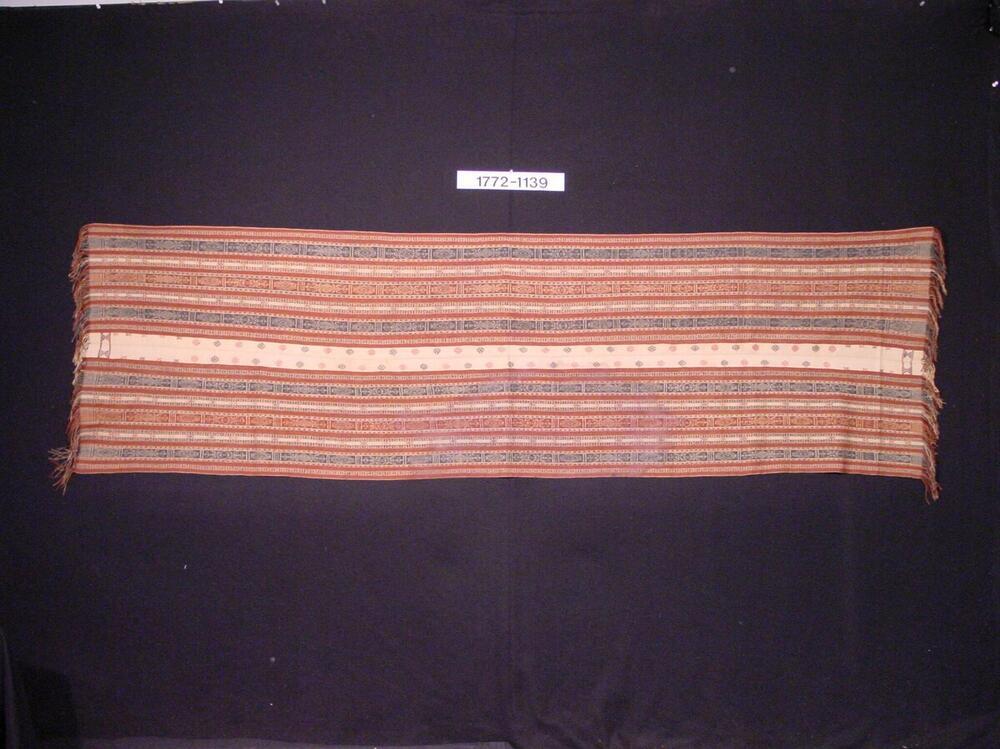 Katoenen schouderdoek met banenpatroon in scheringtechniek
