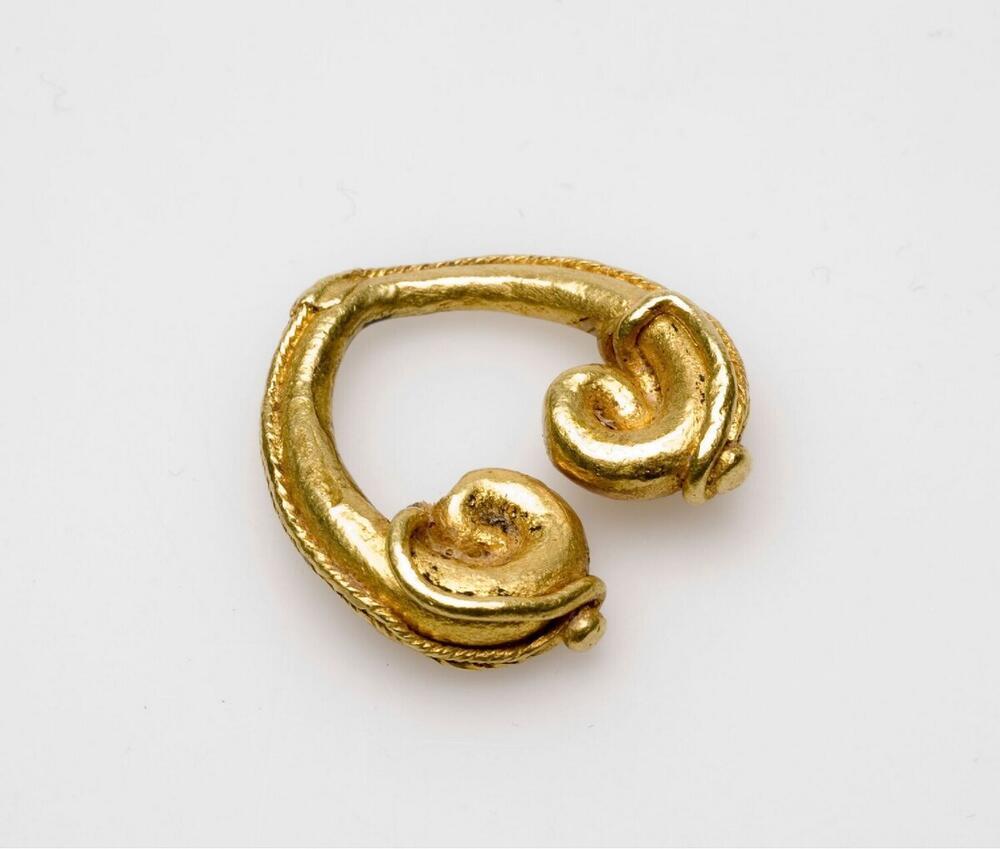 Gouden oorhanger voorzien van hartvormige uiteinden