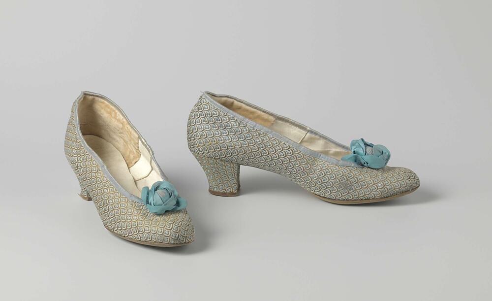 Paar damesschoenen met pauwenveren-patroon