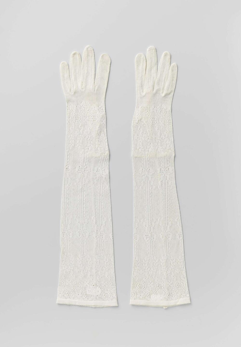 Handschoen van wit machinaal breiwerk