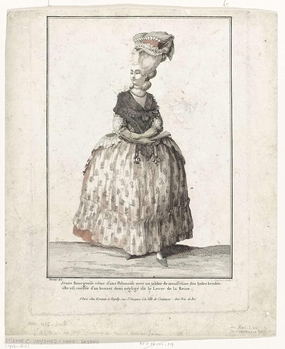 Gallerie des Modes et Costumes Français, 1778, L.65: jeune Bourgeoise vêtue d'une Polonoise...