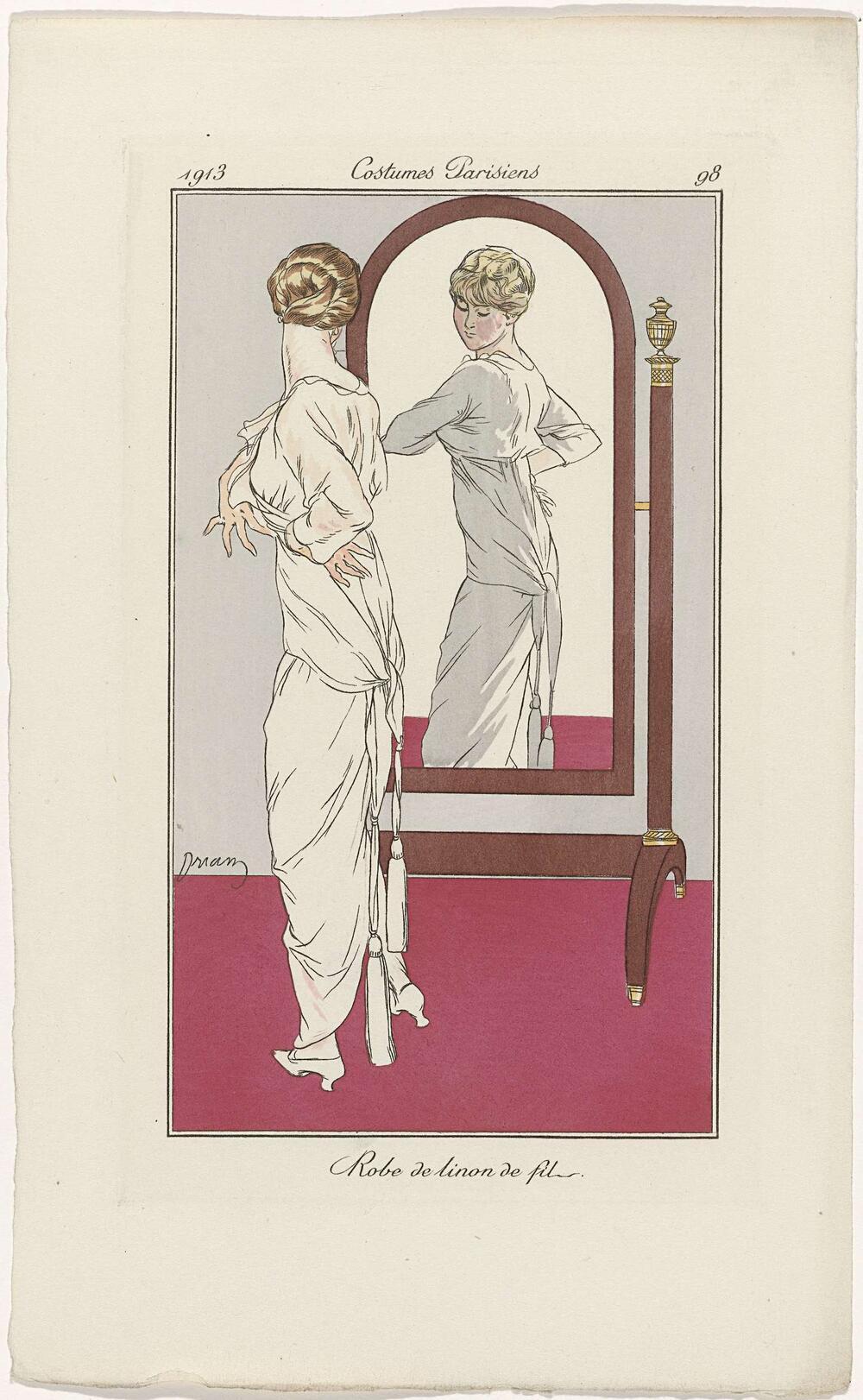 Journal des Dames et des Modes, Costumes Parisiens, 1913, No. 98 : Robe de linon de fil