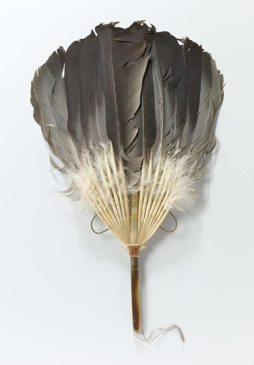 Stokwaaier met een blad van zestien ganzenveren en een handvat van hoorn
