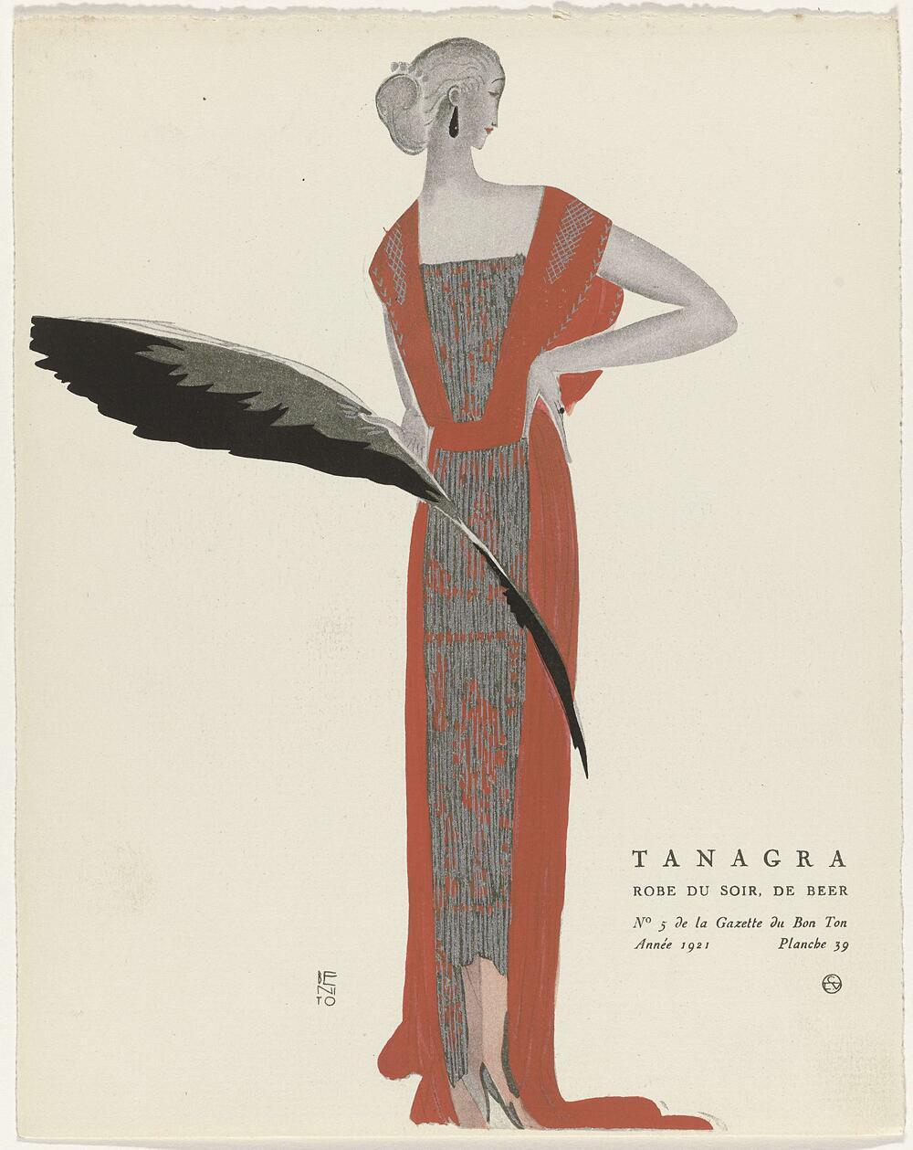Gazette du Bon Ton, 1921 - No. 5, Pl. 39: Tanagra / Robe du soir, de Beer