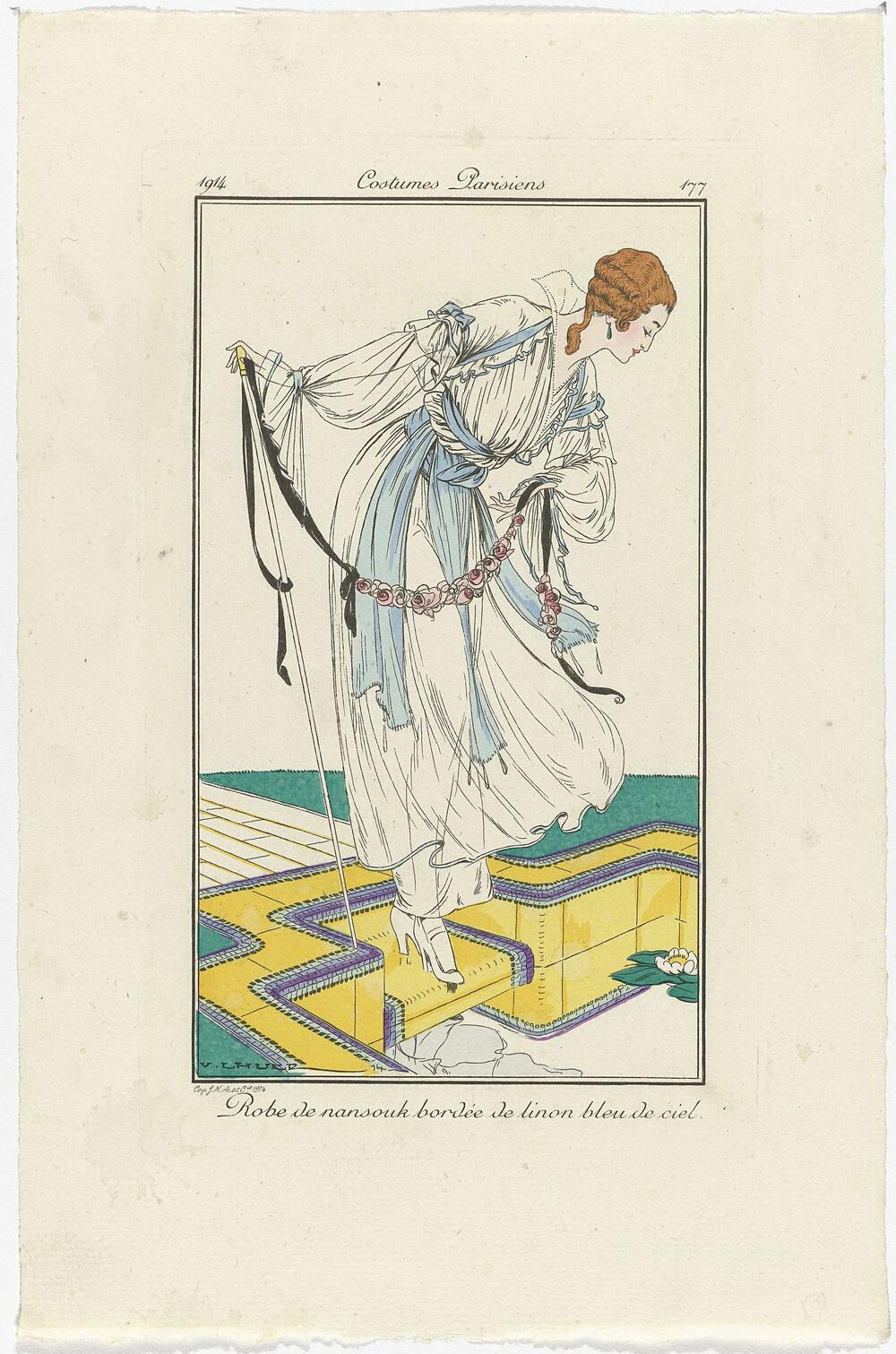Journal des Dames et des Modes, Costumes Parisiens, 1914, No. 177 : Robe de nansouk (...)