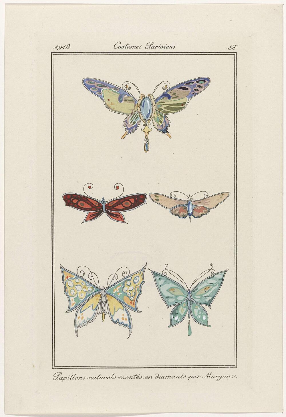 Journal des Dames et des Modes, Costumes Parisiens, 1913, No. 88 : Papillons naturels montés (...)