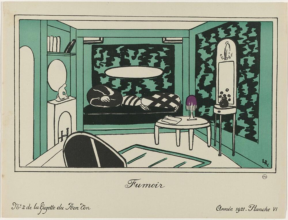 Gazette du Bon Ton, 1921 - No. 2, Pl. VI: Fumoir
