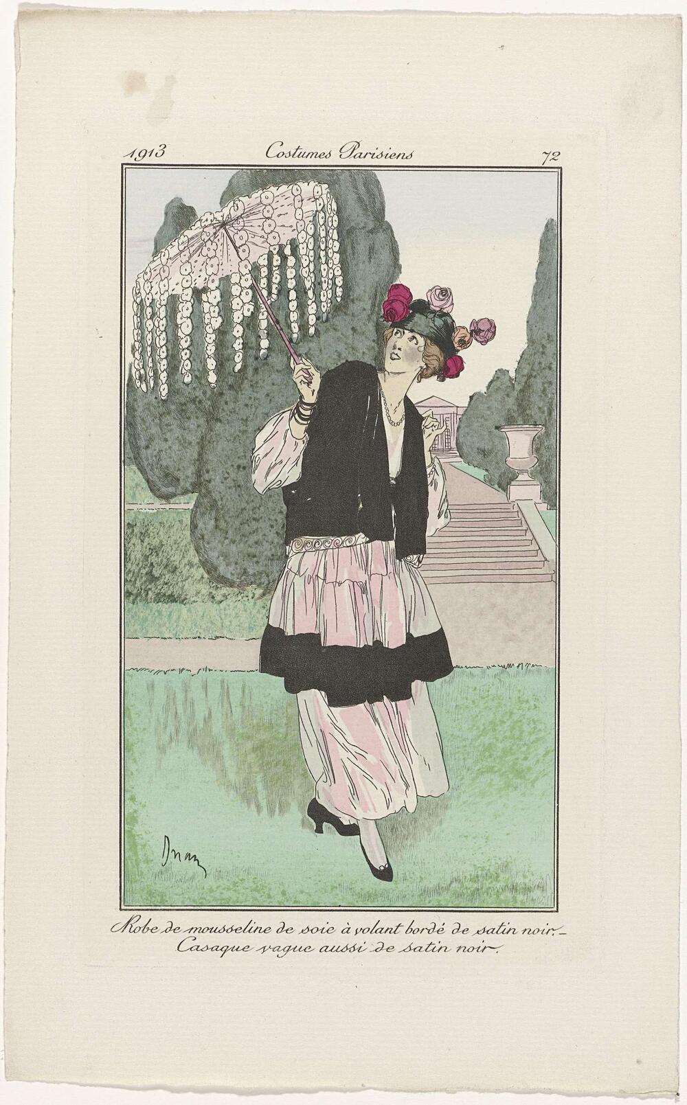 Journal des Dames et des Modes, Costumes Parisiens, 1913, No. 72 : Robe de mousselin (...)