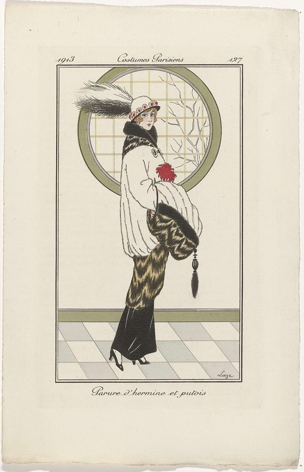 Journal des Dames et des Modes, Costumes Parisiens, 1913, No. 127 : Parure d'hermin (...)