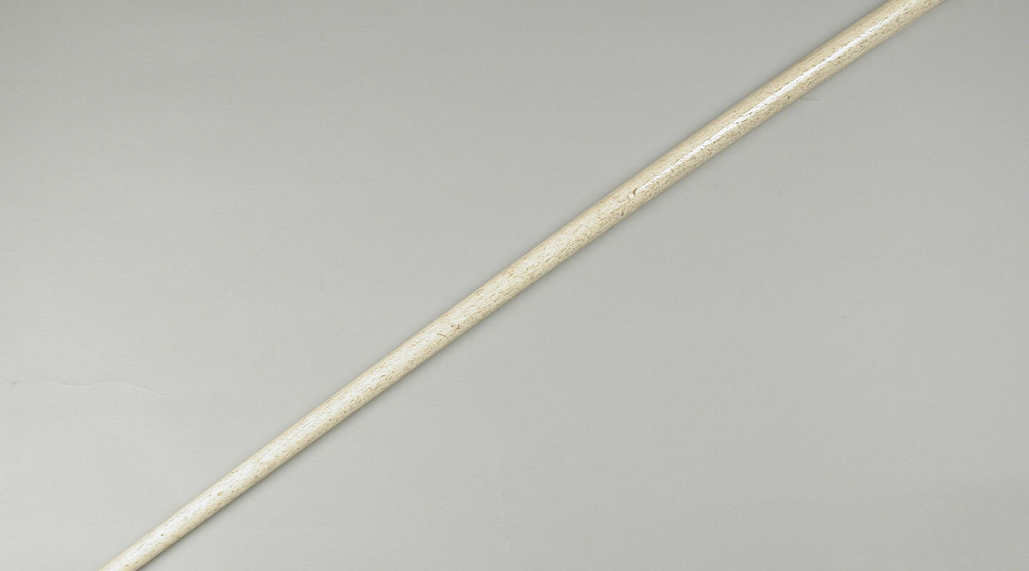 Wandelstok van apotheker met monogram “IC” op walrus knop, van walviskaakbeen met koperen punt.