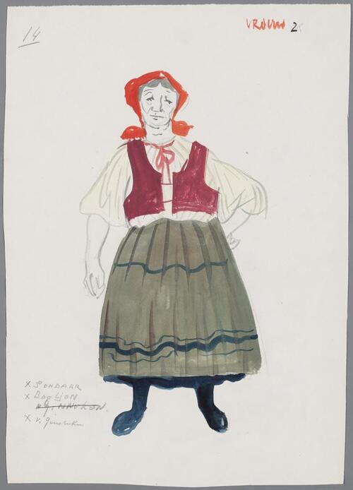 Kostuumontwerp voor een vrouw uit De verkochte bruid (Bedrich Smetana)
